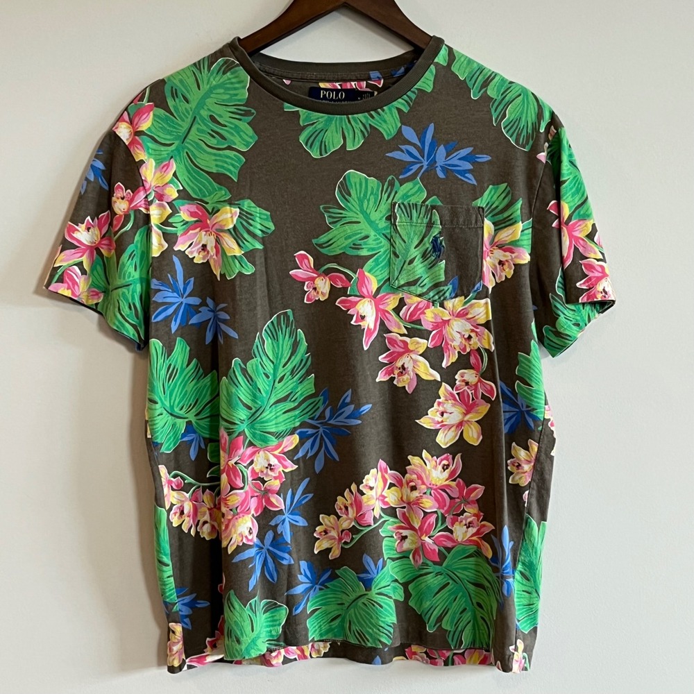 Polo Ralph Lauren Mens Classic Fit Tropical Floral Hawaiian Pocket T-Shirt M